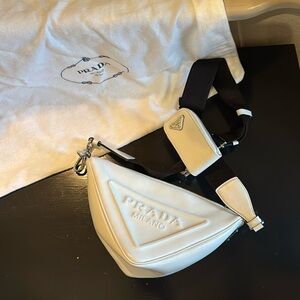 Prada White Triangle Grace Saffiano Crossbody